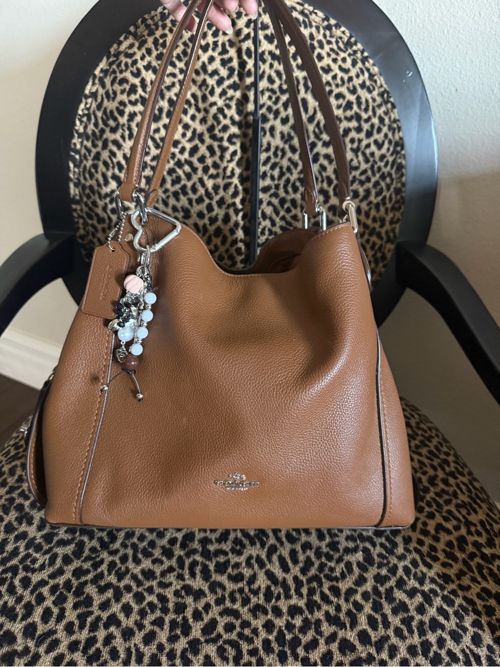Coach Edie Brown Turnlock Leather Hobo Tote Bag